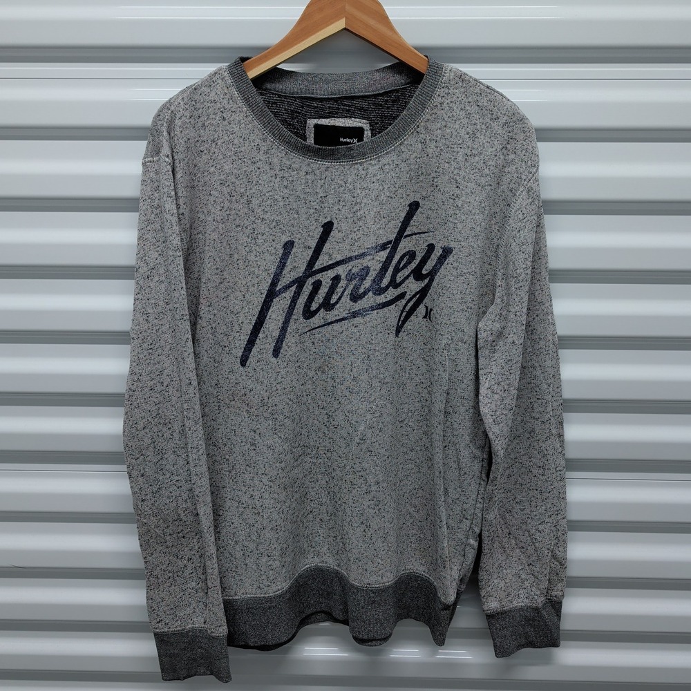 Hurley Large Gray Heather Script Logo Crewneck Sweatshirt Pullover ZMFLO18N17‎